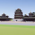 Ancient Chinese Architecture With Multi story Pagoda Traditional Curved Roofs and Courtyard