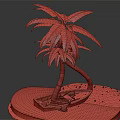 Idyllic Wooden Boat Scene With Palm Tree Water And Sand Beach