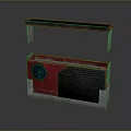 Red Computer Cooling System With Blue Glowing Component And Ventilation Grilles