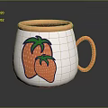 Cute White Mug With Orange Rim Handle And Strawberry Print Design