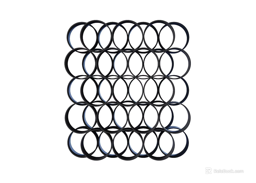 Black Modern Geometric Decorative Screen With Circular Ring Design For Interior Decor 3d model 