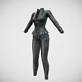 Black Leather Fitted Corset Style Outfit With Long Sleeves And Slim Pants