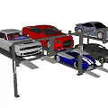 Multi Level Stacked Public Parking Facility With Cars On Upper And Lower Levels
