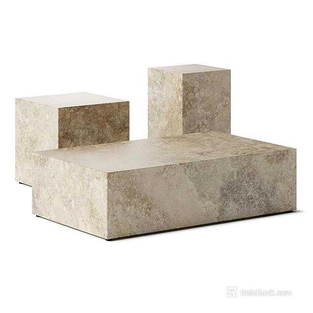Natural Stone Coffee Table With Layered Cube Design And Textured Surface 3d model 