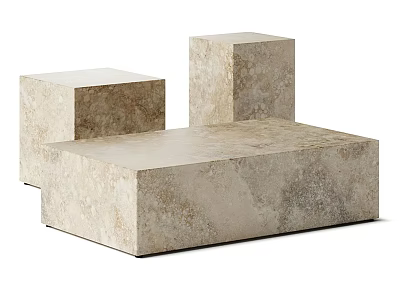 Natural Stone Coffee Table With Layered Cube Design And Textured Surface 3d model