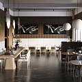 Modern Café Interior Design With Pendant Lights Green Plants Wooden Tables And Spacious Layout