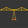 Yellow Tower Crane Model With Metal Frame And Orange Base On Reflective Surface