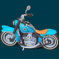 3D Rendered Blue Classic Motorcycle With Orange Seat Chrome Accents And Dark Blue Background