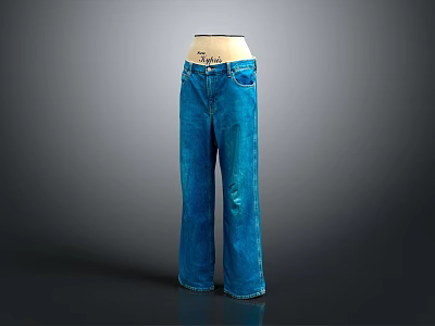 High Waist Blue Denim Jeans Straight Leg Casual Fashion Trendy Comfortable Fit For Daily Wear 3d model