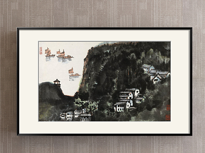 New Chinese Landscape Painting Black and White Hallway Landscape model