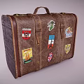 Vintage Brown Leather Suitcase With Decorative Travel Patches And Retro Design