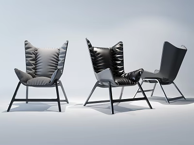 Modern Leisure Chairs With Leather Upholstery Metal Legs And Stylish Backrest Design 3d model