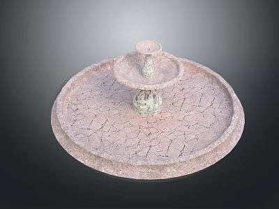 Decorative Pink Two Tiered Fountain With Circular Base And Cracked Texture 3d model