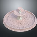 Decorative Pink Two Tiered Fountain With Circular Base And Cracked Texture