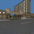 European Style Residential Building With Archway Entrance Large Windows And Pedestrians Nearby