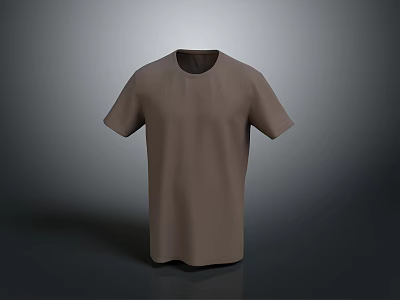 Realistic Style Shirt Short-sleeved Round Neck Brown Solid Color Clothing Daily Wear Casual Wear Basic Simple Pure Cotton Clothes 3d model