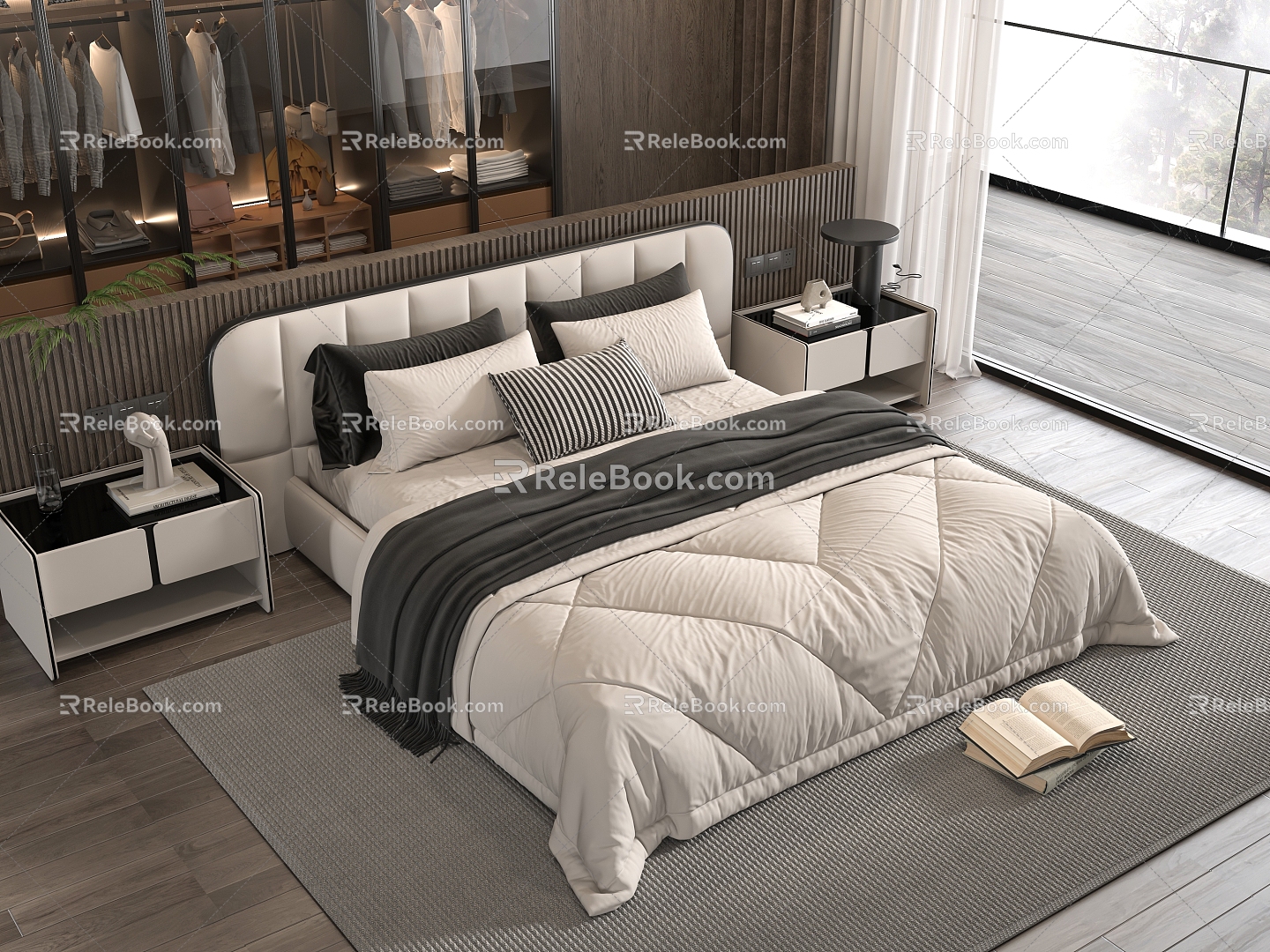 Minotti Double Bed Bedroom Cloakroom Nightstand 3d model