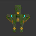 Futuristic Green And Orange Cosmic Spaceship With Blue Lights And Wing Structure
