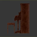 Classic Redwood Piano Bench Set With Intricate Carvings And Smooth Surface Finish