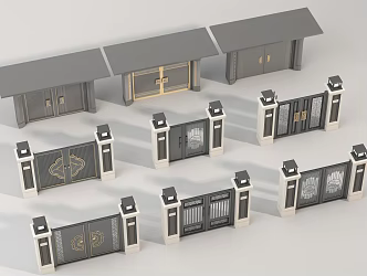 New Chinese Courtyard Door Villa Gate Courtyard Iron Gate Outdoor Gate Wall Door 3d model