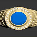 Elegant Gold Ring With Blue Gemstone And Diamonds Featuring Side Grid Pattern Design