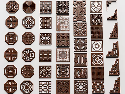 Traditional Wooden Room Dividers With Intricate Carved Patterns And Decorative Designs 3d model