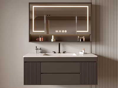 Modern Bathroom Vanity With LED Mirror Storage Drawers And Sink Faucet 3d model