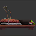 Commercial Catering Equipment Including Wooden Tray Small Bowl Chopsticks And Green Garnish