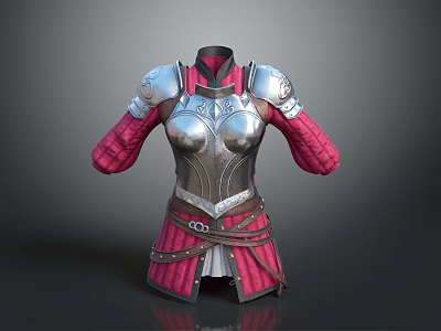 Game Movie Female Character Armor Featuring Silver Metal Pink Sleeves And Ornate Design 3d model