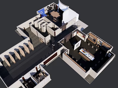 Modern Interior Layout With Multi Functional Zones And Furniture Arrangement Design 3d model