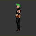 3D Character With Green Mohawk Black Vest Orange Accents Arm Guards Dark Pants Orange Boots