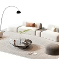 Modern Sofa And Coffee Table Set With Floor Lamp Throw Pillows Green Plant And Ottoman