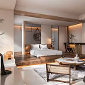 Modern Hotel Room Interior Design With King Bed Bathtub And Wooden Seating Area