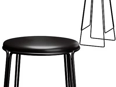 Modern Black Leather Bar Stool With Round Seat And Metal Legs 3d model
