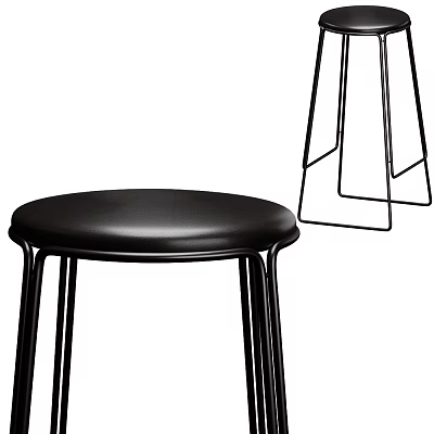 Modern Black Leather Bar Stool With Round Seat And Metal Legs 3d model