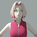 Anime Inspired Doll Featuring Pink Hair Red Vest Gray Shorts Black Gloves And Brown Boots