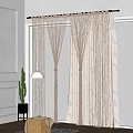 Natural String Curtains In Sunlit Interior With Sea View Cactus And Pendant Lamp