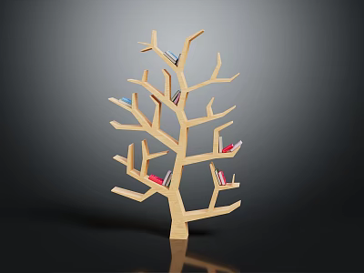 Tree Shaped Wooden Bookshelf With Books On Branch Shelves Unique Design 3d model
