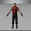 3D Human Male Character In Red Vest Standing With Black Pants Boots And Knife