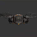 Robotic Eagle Creature With Metallic Armor Wings And Glowing Orange Eyes