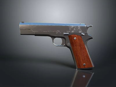 Classic Metallic Pistol With Shiny Finish And Wooden Grip Design 3d model