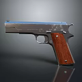 Classic Metallic Pistol With Shiny Finish And Wooden Grip Design