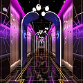 Modern KTV Corridor With Neon Lights Decorative Walls And Glossy Floor