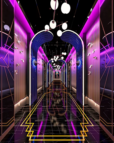 Modern KTV aisle aisle nightclub aisle corridor aisle box door 3d model