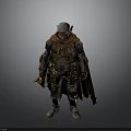 Detailed Fantasy Armored Warrior With Silver Helmet Brown Cape And Metallic Armor