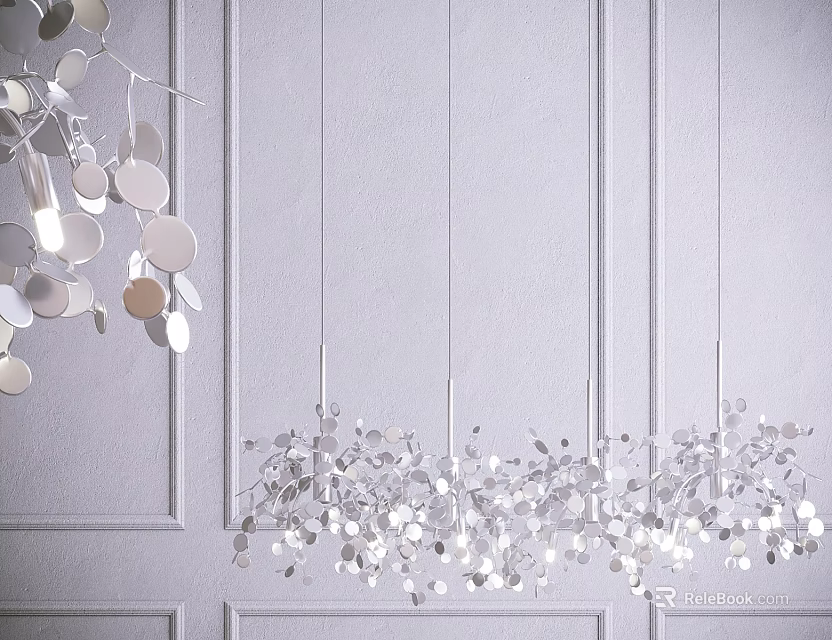 Modern Pendant Chandelier With Circular Disk Elements On White Paneled Wall 3d model 