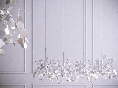 Modern Pendant Chandelier With Circular Disk Elements On White Paneled Wall 3d model