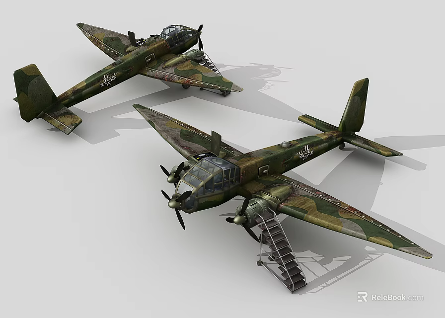 Two Camouflage Painted Passenger Aircraft Models With Ladders On 3d model 