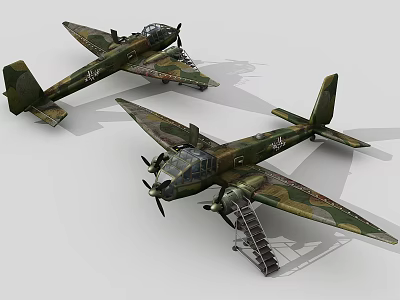 Two Camouflage Painted Passenger Aircraft Models With Ladders On 3d model
