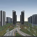 Modern High-rise Residential Landscape With Greenery Walking Paths Sunlight And Cloudy Sky